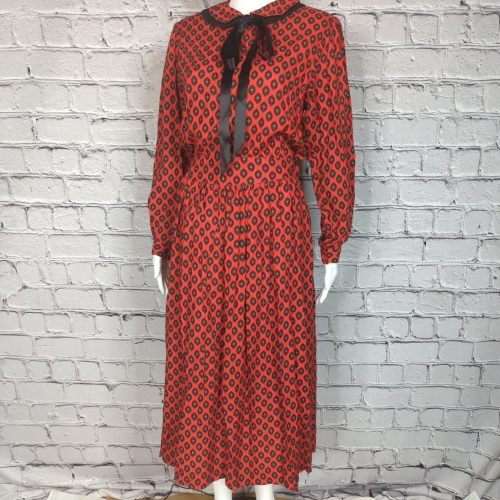 Vintage Lanz Originals Maxi Dress, c 1970s Black/Red, Size 7/8 - Picture 2 of 12